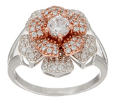 Diamonique Two- Tone Spinning Flower  Sterling Silver Ring, Size 10